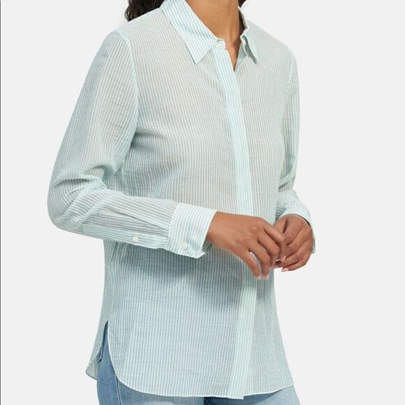 💙Theory classic straight woven thin organic cotton shirt💙 size M, NWT - Picture 3 of 10